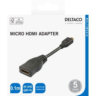 HDMI - micro HDMI adapter DELTACO 4K UHD 30Hz, 0.1m, black / HDMI-24B-K / 00100026