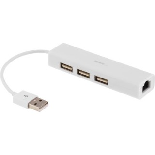 USB tinklo plokštė DELTACO USB 2.0 100Mb/s, su 3xUSB HUB / USB2-LAN3