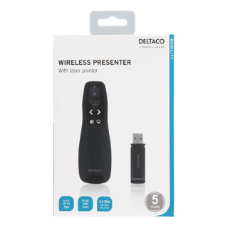 Wireless presenter  DELTACO with laser pointer, up to 15m, black / WP-001