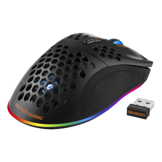 Wireless ultralight gaming mouse DELTACO GAMING DM220, 70g weight, RGB, SPCP6651, 400-6400 DPI, 1000 Hz, black / GAM-120