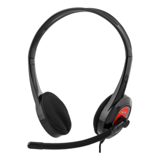 DELTACO on-ear headset, 20Hz-20kHz, 32&Omega;, 3.5mm 4-pin mini-connector, 1.8m, black/red / HL-108
