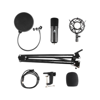Microphone MAONO USB Podcasting Microphone kit, 16mm, arm with mount, filter, black / AU-A04