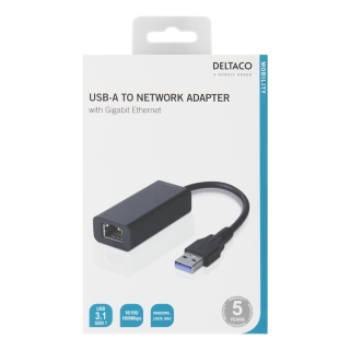 USB Hub DELTACO 1xRJ45, 1xUSB 3.0, black / USB3-GIGA5
