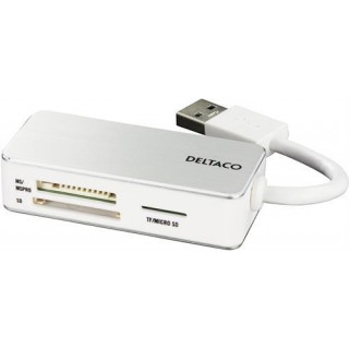 Flash card reader DELTACO SD, Micro SD, MS PRO/DUO, white-silver / UCR-147