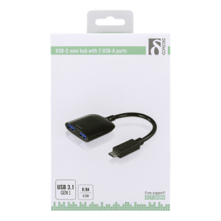 USB-C Hub DELTACO 2xUSB-A, 0.1m cable, black / USBC-HUB4
