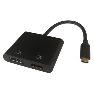 USB-C MST Hub DELTACO 2x 4K/60Hz, HDMI + DP, black, 0,1m / USBC-HDDP