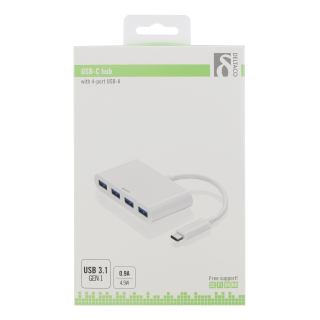 USB 3.1 Gen 1 hub DELTACO USB-C, 4xUSB Type A, 5V 4,5W 900mA, white / USBC-HUB1