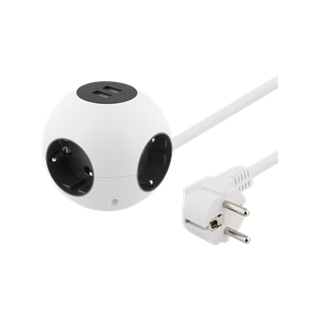 Ball-shaped power outlet, 2xUSB-A 5V 2.1A, 4xCEE 7/4 socket, 1xCEE 7/7 connection, 1.4m cable DELTACO white / GT-292