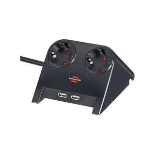 Brennenstuhl Desktop Power, Power Jack with USB Charging, 2xCEE 7/4 Output, 1xCEE 7/7 Connection, 2xUSB 2.1A, 1.8m Cable, Black 1153500222 / GT-653