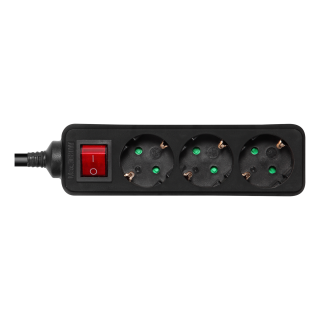 Earthed power strip DELTACO with power switch, 3x CEE 7/3, 1x CEE 7/7, child protected, 1.5m, black / GT-0360