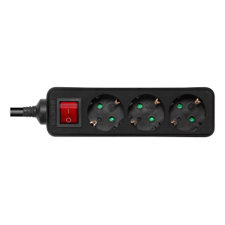 Earthed power strip DELTACO with power switch, 3x CEE 7/3, 1x CEE 7/7, child protected, 5m, black / GT-0362