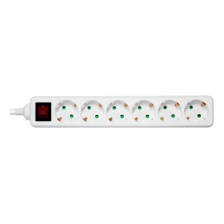 Earthed power strip DELTACO with power switch, 6x CEE 7/3, 1x CEE 7/7, child protected, 1.5m, white / GT-0650