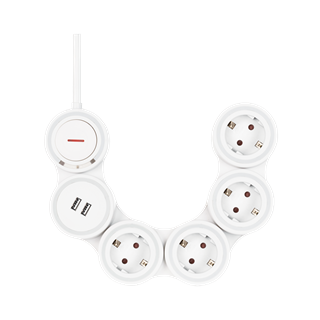 Flexible power outlet with 4 connectors, 1.4m, 16A 3500W, 2x USB-A DELTACO white / GT-290