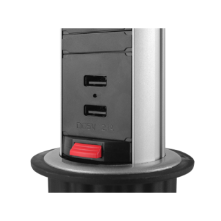 Pop-up branch socket DELTACO OFFICE for desk / table with overvoltage protection, 3x socket, 2x USB, black / silver / DELO-0402