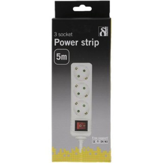 Power strip DELTACO 3 sockets, 5.0m, grounded, with switch, white / GT-116D