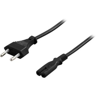 Cable DELTACO CEE 7/16 to straight IEC 60320 C7, max 250V / 2.5A, 1m, black / DEL-109AA