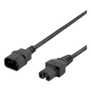 DELTACO 2m earthed cable IEC 6320 C15 - IEC 6320 C14, 250V/10A, black DEL-116B