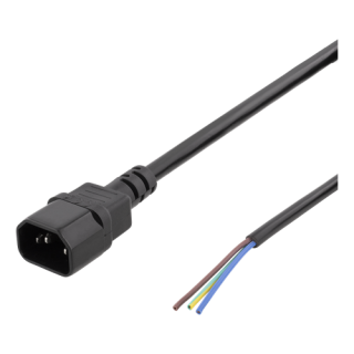 DELTACO C14 to open ended power cord, 2m, IEC C14, 10A, black / DEL-109UC