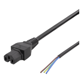 DELTACO C15 to open ended power cord, 2m, IEC C15, 10A, black DEL-109UD