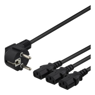 DELTACO device-Y cable, 3-way CEE 7 / 7-3xIEC C13, 1m + 2m, black DEL-109I