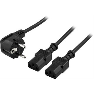 DELTACO device-Y cable, wall socket & PC, angled CEE 7/7 - straight 2xIEC C13  10A, 2m / DEL-109D