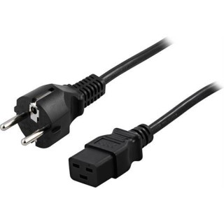 DELTACO earthed device cable for connection between unit and wall socket, straight CEE 7/7 to straight IEC 60320 C19 , max 250V / 16A, 2m, black DEL-109T