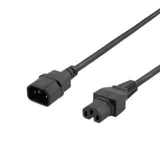 DELTACO extension cord IEC C15 - IEC C14, 1m, black DEL-116