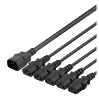 DELTACO IEC C14 to 5x IEC C13 Power cable, 2m, 10A/250V, Y-Splitter,  DEL-113D