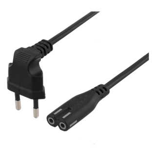 DELTACO power cable, angled CEE 7/16, straight IEC 60320 C7, 3m, black /DEL-109BF