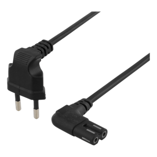 DELTACO ungrounded device cable, 0.5m, angled CEE 7/16, IEC 60320,black DEL-109BK