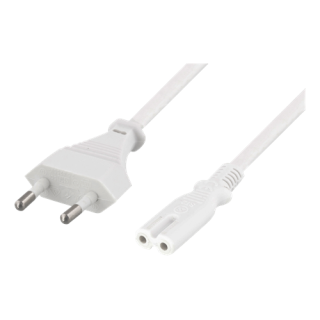 DELTACO ungrounded power cable, CEE 7/16 to IEC 60320 C7, 2m, white DEL-109J