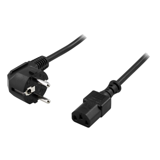 Device cable DELTACO grounded, LSZH, 2m, angled CEE 7/7 to straight IEC 60320 C13, max 250V/10A, black / DEL-109-LSZH