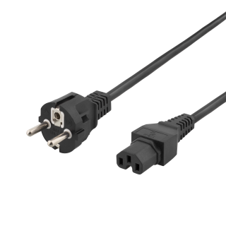 Extension cable DELTACO 5m, grounded, straight IEC 60320 C15 to straight CEE 7/7, max 250V / 10A, black / DEL-117D