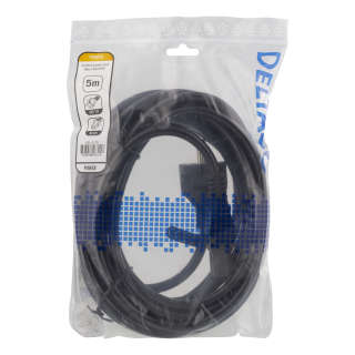 Extension cable DELTACO 5m, grounded, straight IEC 60320 C15 to straight CEE 7/7, max 250V / 10A, black / DEL-117D