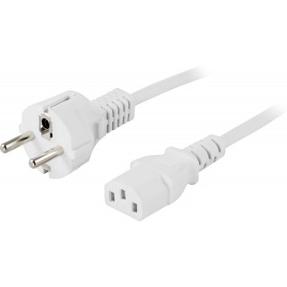 Grounded device cable DELTACO for connection between unit and wall socket, straight CEE 7/7, straight IEC 60320 C13,  max 250V / 10A, 1m, white / DEL-109LV