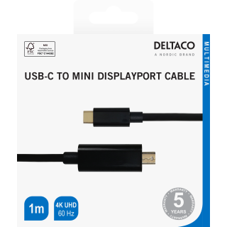 Cable DELTACO USB-C - miniDisplayPort, 4K UHD, gold plated, 1m, black / USBC-DP102-K / R00140014