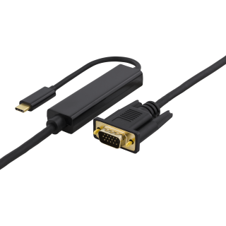 Kabelis DELTACO USB-C - VGA, QWXGA 2048x1152 60Hz, 5m, DP 1.2 Alt Mode, juodas / USBC-1089-K