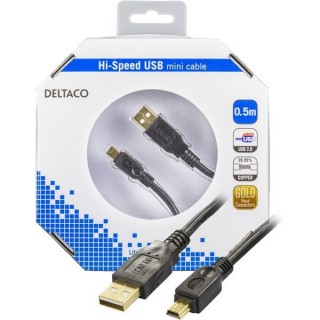 Кабель DELTACO USB 2.0 "A-mini B", 0.5м, черный / USB-23S-K