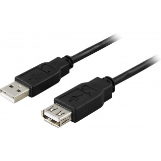 Kabelis DELTACO USB 2.0, Type A ha - Type A ho, 0.1m, juodas / USB2-101S