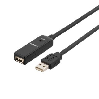 Cable DELTACO USB 2.0 extender, 5.0m, aktive, black / USB2-EX5M