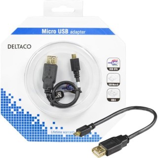Kabelis DELTACO USB 2.0 "micro B-AF" OTG, 0.2m, juodas / USB-73-K