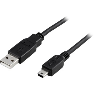 Cable DELTACO USB 2.0, Type A Male - Type Mini B Male, 2m, black / USB-26S