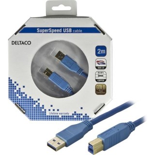 Кабель DELTACO USB 3.0 "A-B",2.0м, синий / USB3-120-K
