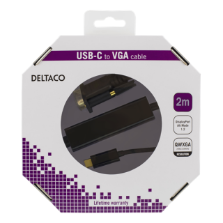 DELTACO USB-C - VGA, QWXGA 2048x1152 60Hz, 2m, DP 1.2 Alt Mode, black / USBC-1087-K