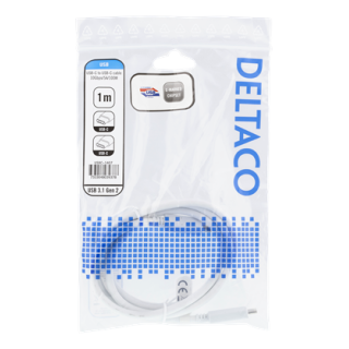 DELTACO USB-C to USB-C cable, 1m, 10Gbps, 100W 5A, USB 3.1 Gen 2, E-Ma USBC-1407