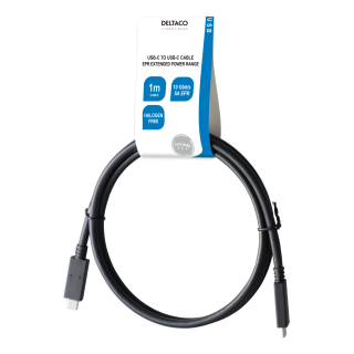 USB-C to USB-C cable DELTACO 1m, 10Gbps, 100W 5A, USB 3.1 Gen 2, E-Market, black / USBC-1402-LSZH