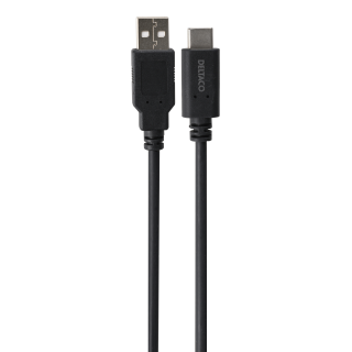 USB 2.0 cable DELTACO USB-A - USB-C male, LSZH, 1m, black / USBC-1004-LSZH