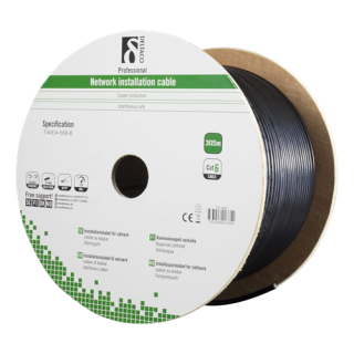 DELTACO F / UTP Cat6 installation cable, for outdoor use, 305m drum, 250MHz, Delta certified, black TP-49G