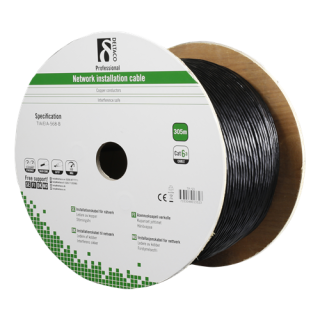 DELTACO S / FTP Cat6a installation cable, for outdoor use, 305m reel, 250MHz, Delta certified, black TP-53