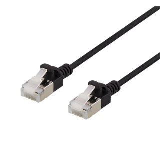 DELTACO U / FTP Cat6a patch cable, slim, 3.8mm in diameter, 2m, 500MHz, LSZH, black / UFTP-1047